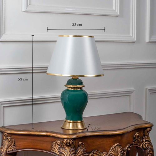 Gemina Small Ceramic Table Lamp With White Shade - Green Dimensions