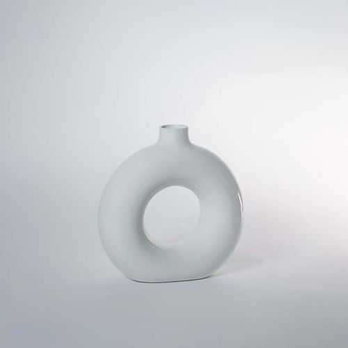 Glossy White Ceramic Donut Vase Large