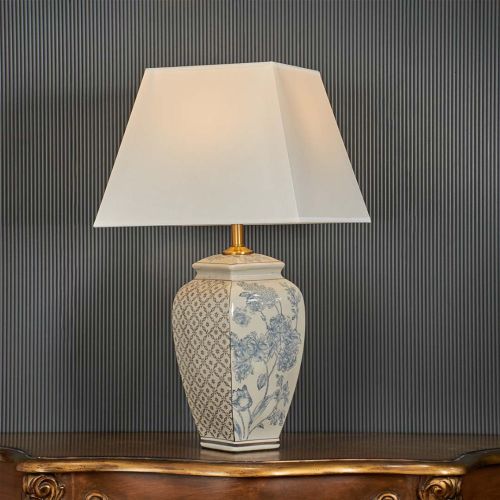 Graceful Provinical Art Grey Ceramic Table Lamp with White Shade