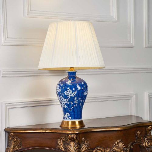 Harmony Illumination Blue Ceramic Table Lamp with White Shade