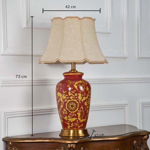 Lumina Accent Japanese Pattern Ceramic Table Lamp with Beige Lamp Shade Dimensions