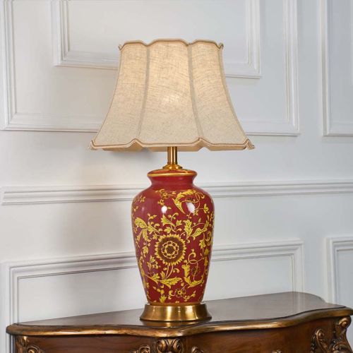 Lumina Accent Japanese Pattern Ceramic Table Lamp with Beige Lamp Shade