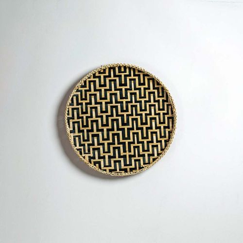 Maze Handwoven Round Wall Basket Beige & Black