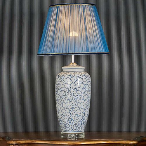 Modern Nordic Style White Ceramic Table Lamp with Blue Shade