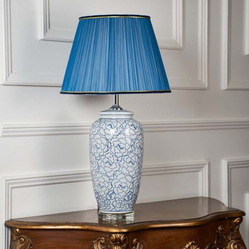 Modern Nordic Style White Ceramic Table Lamp with Blue Shade