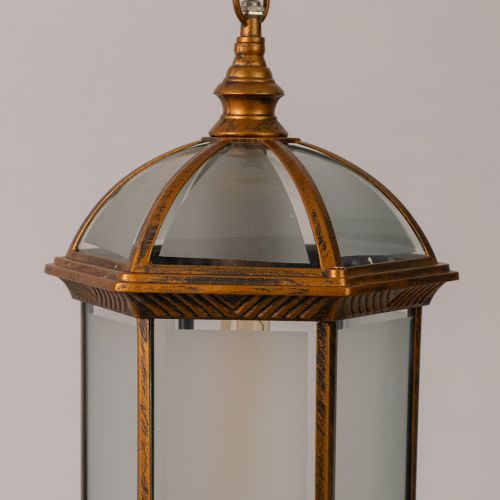 Calvino Arched Outdoor Hanging Lamp Frosted Glass Bronze closeup