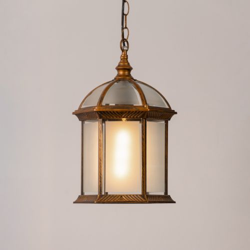 Calvino Arched Outdoor Hanging Lamp - Frosted Glass Bronze