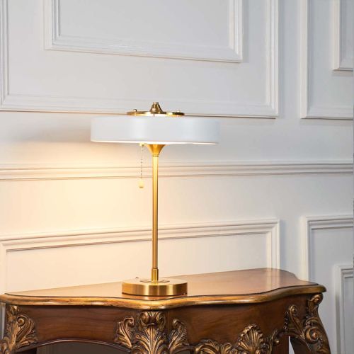 Pull The Plug (Matte Gold) Metal Table Lamp with White Shade