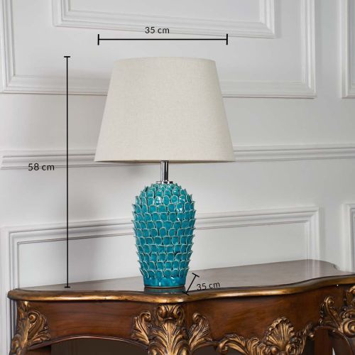 Sable Shine Green Ceramic Flakes Table Lamp with Ivory Shade Dimensions