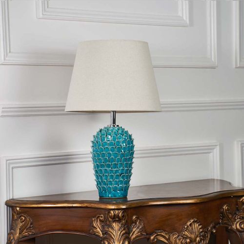 Sable Shine Green Ceramic Flakes Table Lamp with Ivory Shade
