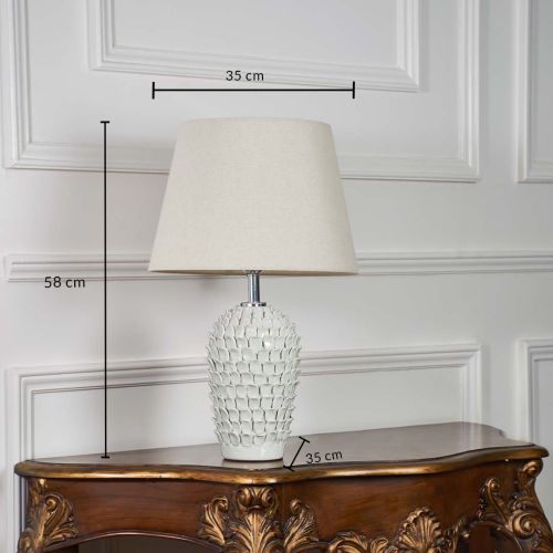 Sable Shine White Ceramic Flakes Table Lamp with Ivory Shade Dimensions