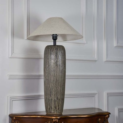Solara Long Black Ceramic Table Lamp with Ivory Shade