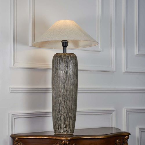 Solara Long Black Ceramic Floor Lamp with Ivory Shade