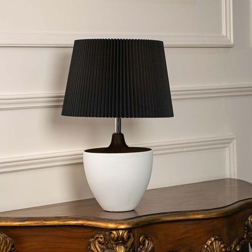 Wabi-sabi Style White Ceramic Table Lamp with Black Shade