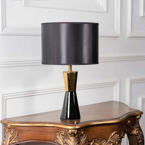 Wellen Black Ceramic Table Lamp with Black Shade