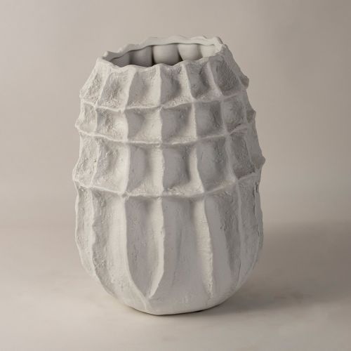 White Textured Long Ceramic Vase
