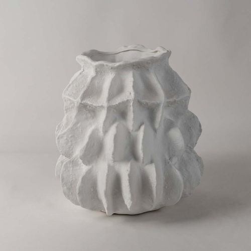 White Textured Round Ceramic Vase