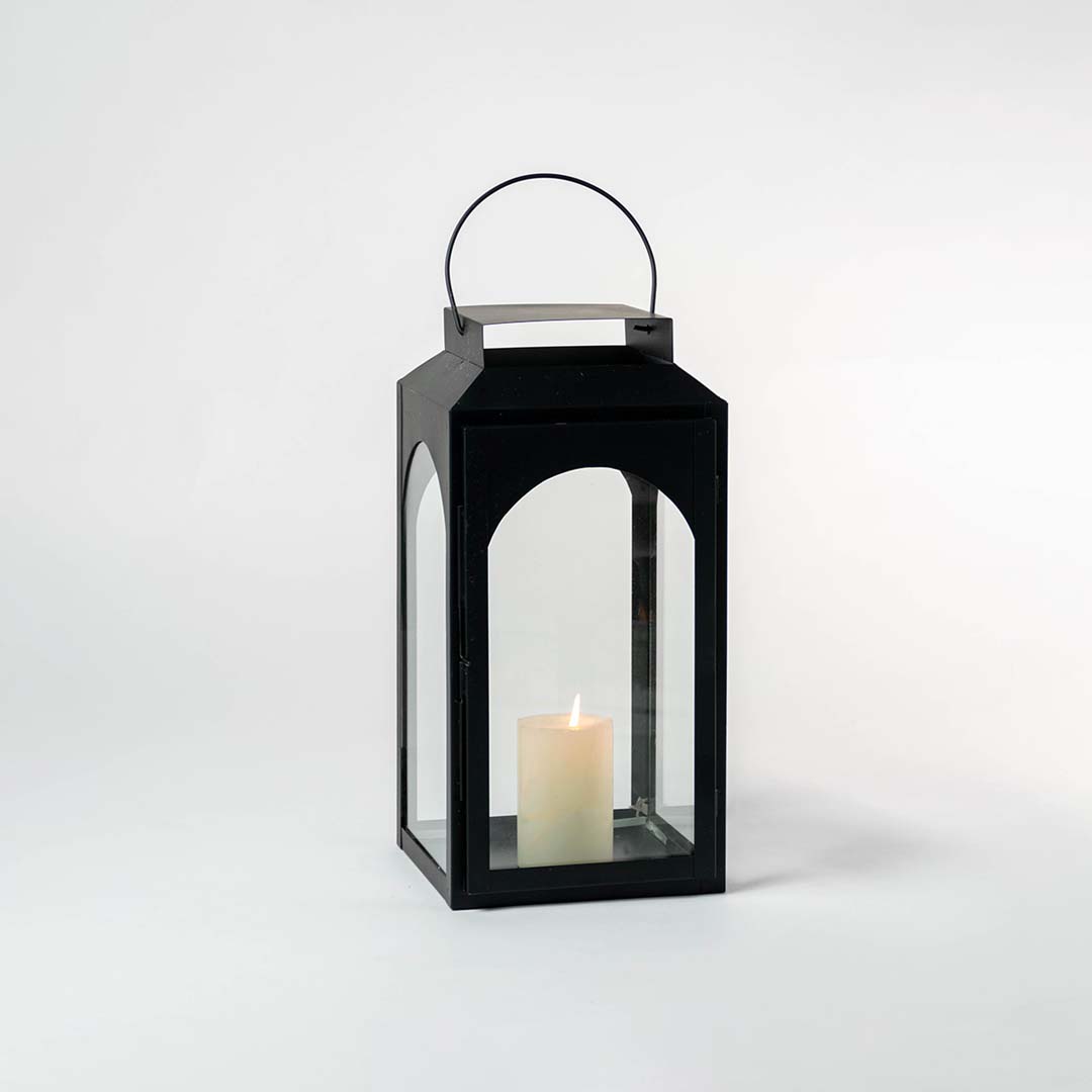 Ebony Black Metal Lantern - Medium