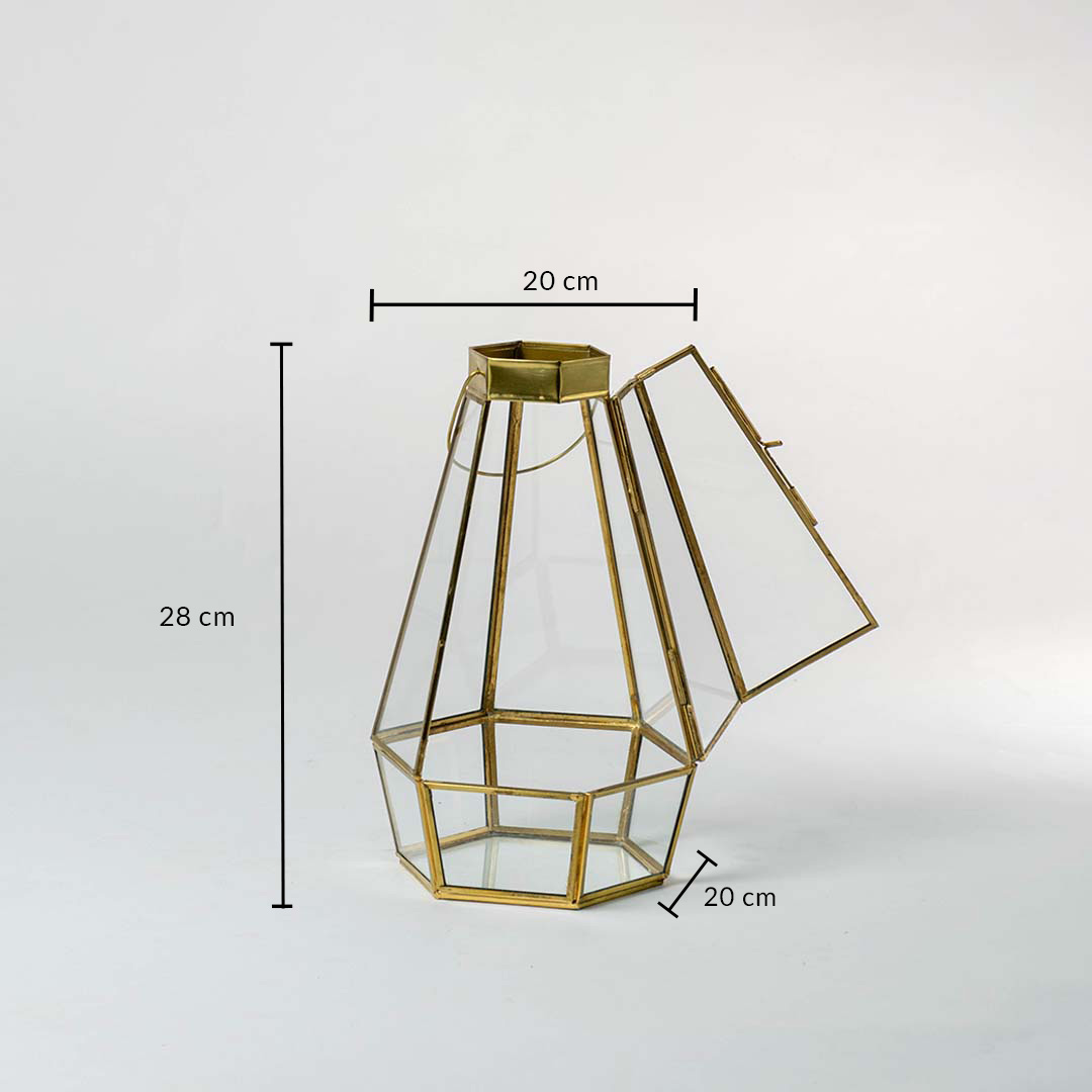 European Style Faceted Gold Metal & Glass Tealight Lantern - Small