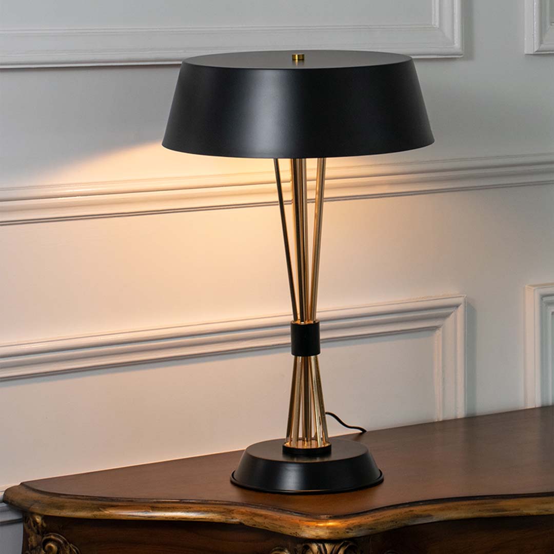 Industri Black Metallic Table Lamp with Black Shade